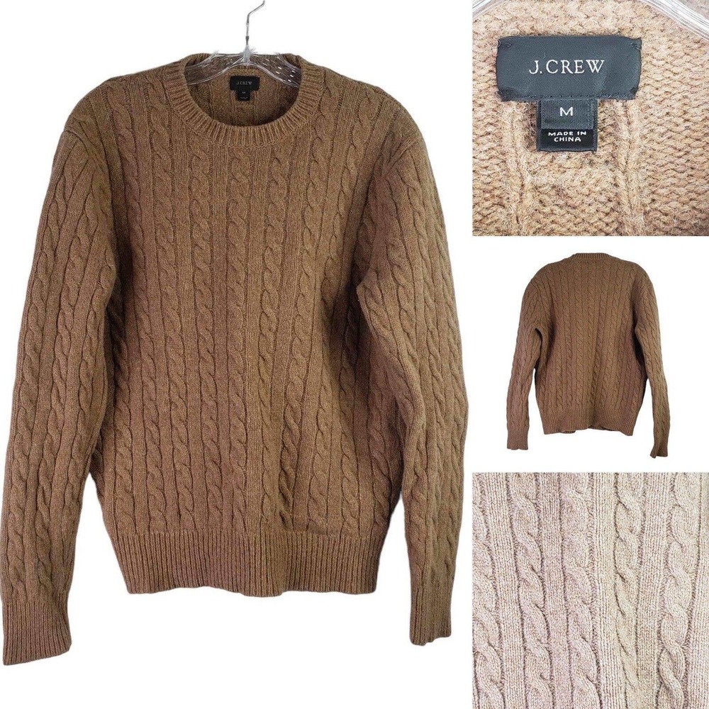 J. Crew Sweater Womens Medium Lambswool Long Sleeve Cable-Knit Neutral Dark Tan